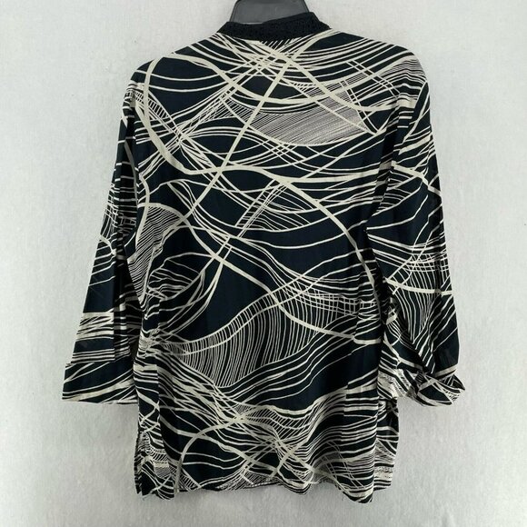 JM Collection Blouse Women's Sz 14 Black 4-Button V-Neck Roll-Tab Sleeve Tunic - Picture 2 of 11